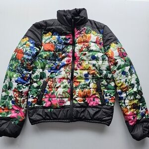 Peace & Love Womens Colorful Floral Printed Puffer Jacket Coat - Size M $125